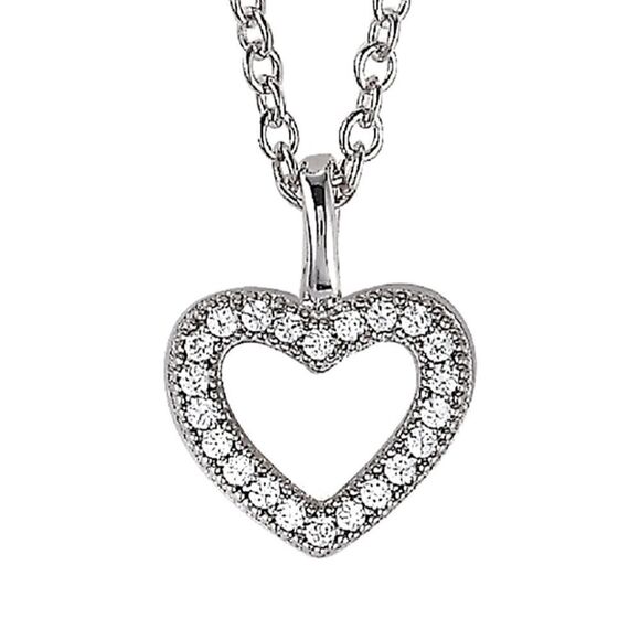 CRISLU Platinum-Plated Silver CZ Heart Necklace with chain - Picture 1 of 1